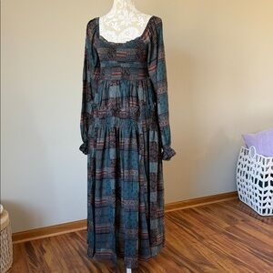 Teal/Brown Neutral Patchwork Dress sz M (NWT)